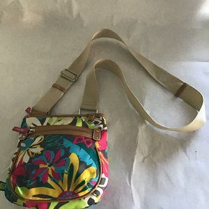 Lili Bloom cross body floral pattern bag with sturdy, wide shoulder strap